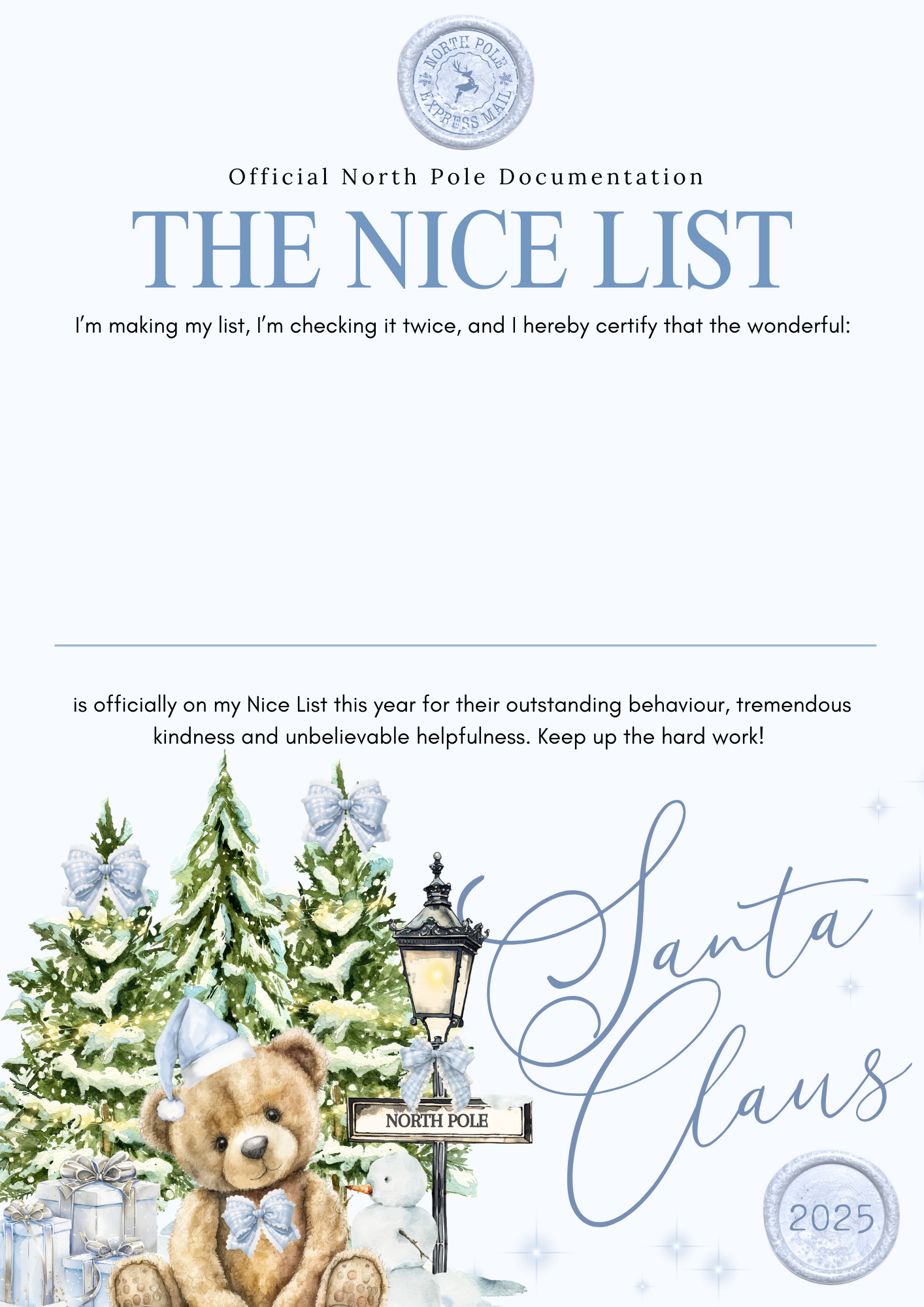 Personalised letters from Santa- blue